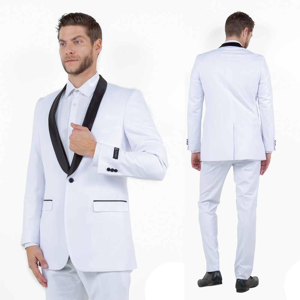Men's Slim Fit Blazer Jacket w/ Shawl Collar, White